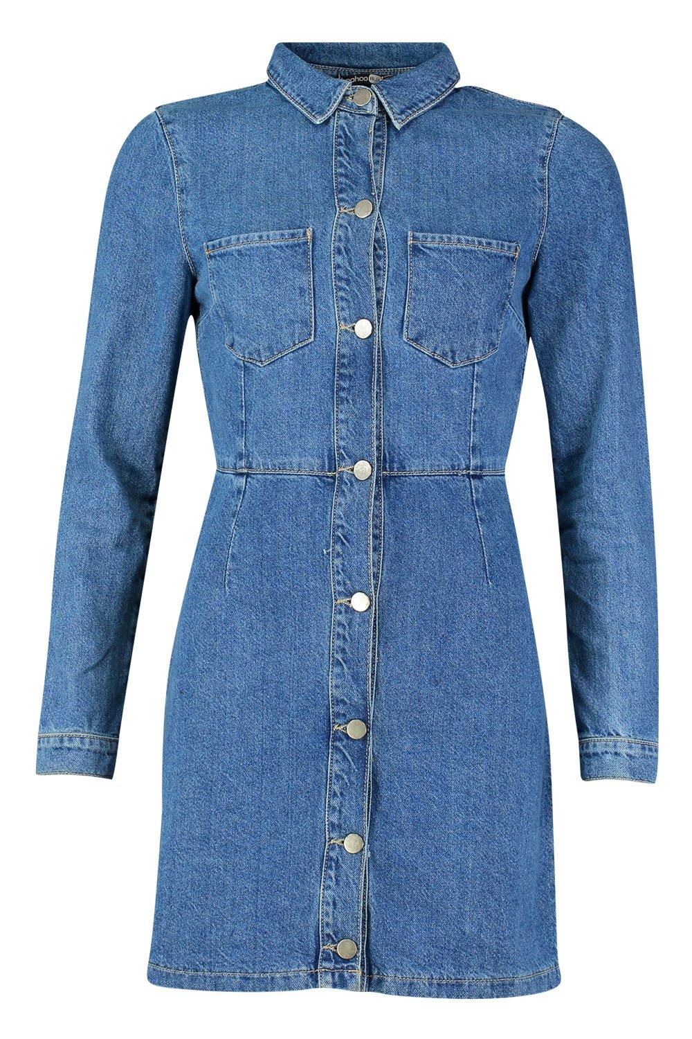 Robe a poche en denim boutonnee devant